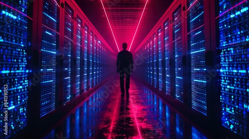 An IT Professional Inside a Data Center