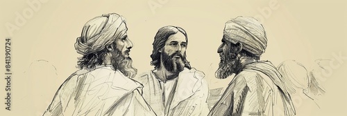 Biblical Illustration of Jesus' Trial Before the Sanhedrin, Ideal for Banner,Christian banner