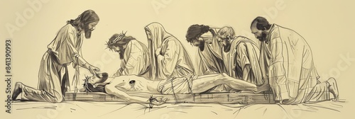 Biblical Illustration of Jesus' Burial and Resurrection, Ideal for Banner,Christian banner