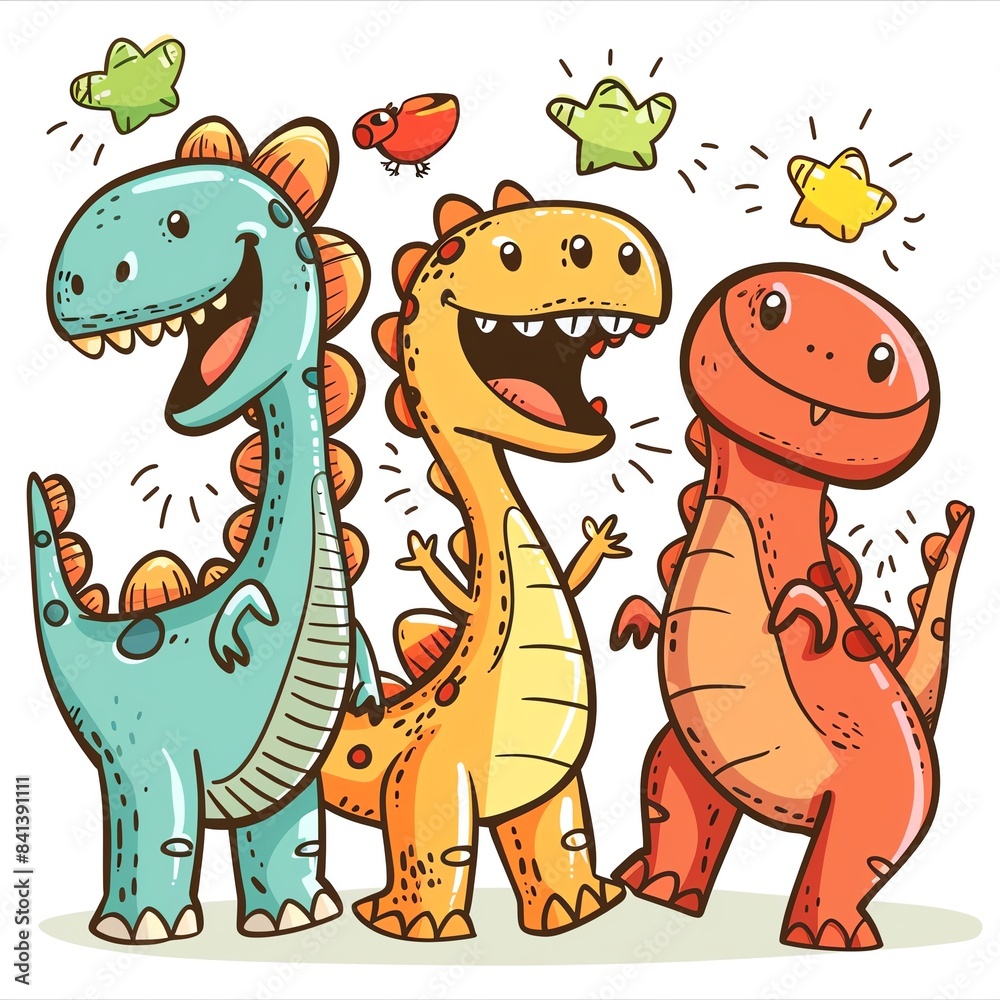 Obraz premium Dinosaur Roaring playfully with friends