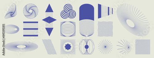 Abstract line wall art element vector set. Aesthetic contemporary stripe line art, geometric shape in monochrome, black and white. Art form design for wall art, decoration, wallpaper.
