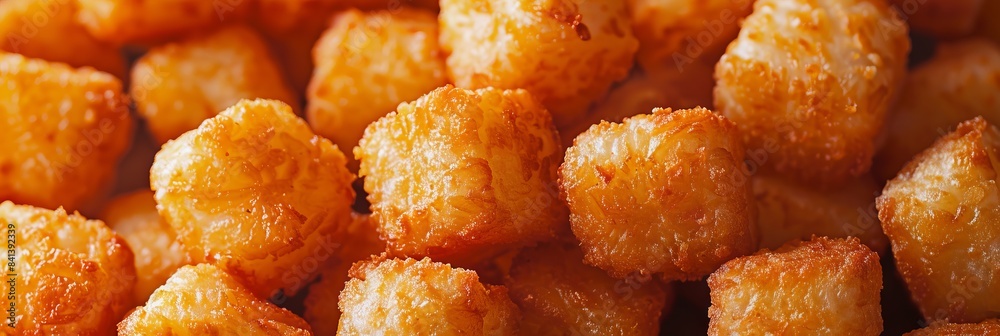 A tater tots close up, food design, dynamic, dramatic compositions, with copy space. A tater tots close up, food design, dynamic, dramatic compositions, with copy space.