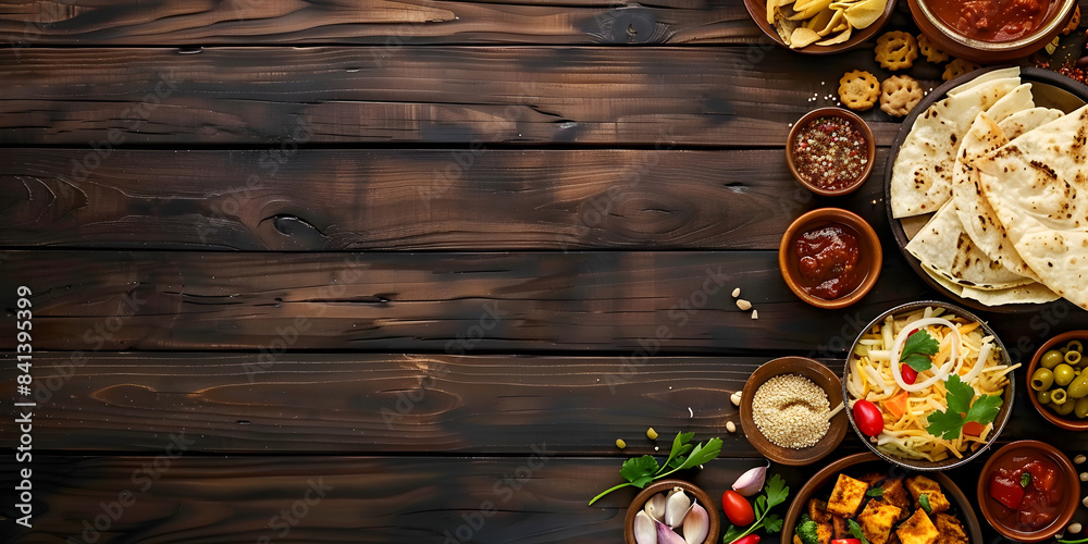 Wooden table filled with sea food items and herbs, spices. plates of Fish dishes with sauces, Herbs.
Wooden table filled with sea food items and herbs, spices. plates of Fish dishes with sauces, Herbs.