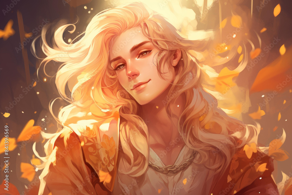 Delightful 3D illustration of a charming male elf with long blonde hair and captivating facial features. Delightful 3D illustration of a charming male elf with long blonde hair and captivating facial features.