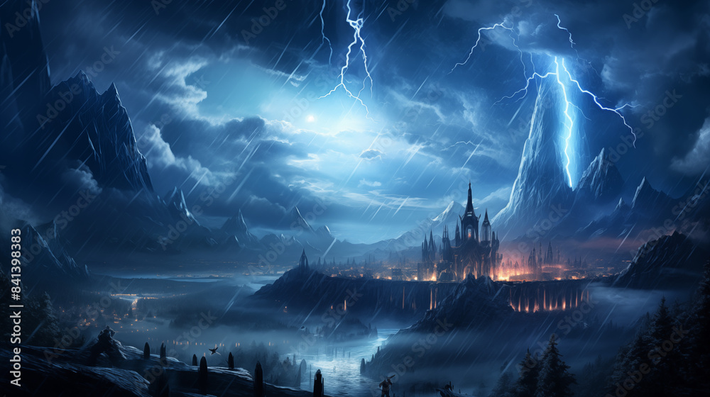 Fototapeta premium heavy catastrophic lightning nature paint