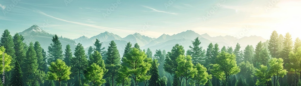 Fototapeta premium Sustainability-focused data visualization tools aiding forest management, side view, emphasizing the role of data in conservation, advanced tone, Analogous Color Scheme