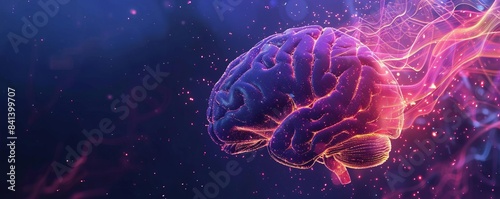 a brain with a glowing purple and blue light emanating from the center.