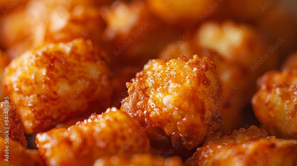 A tater tots close up, food design, dynamic, dramatic compositions, with copy space. A tater tots close up, food design, dynamic, dramatic compositions, with copy space.