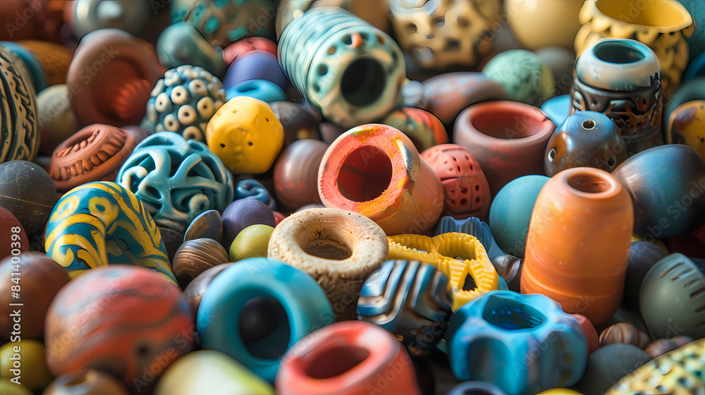 Fototapeta premium A collection of colorful beads and beads of various shapes and sizes