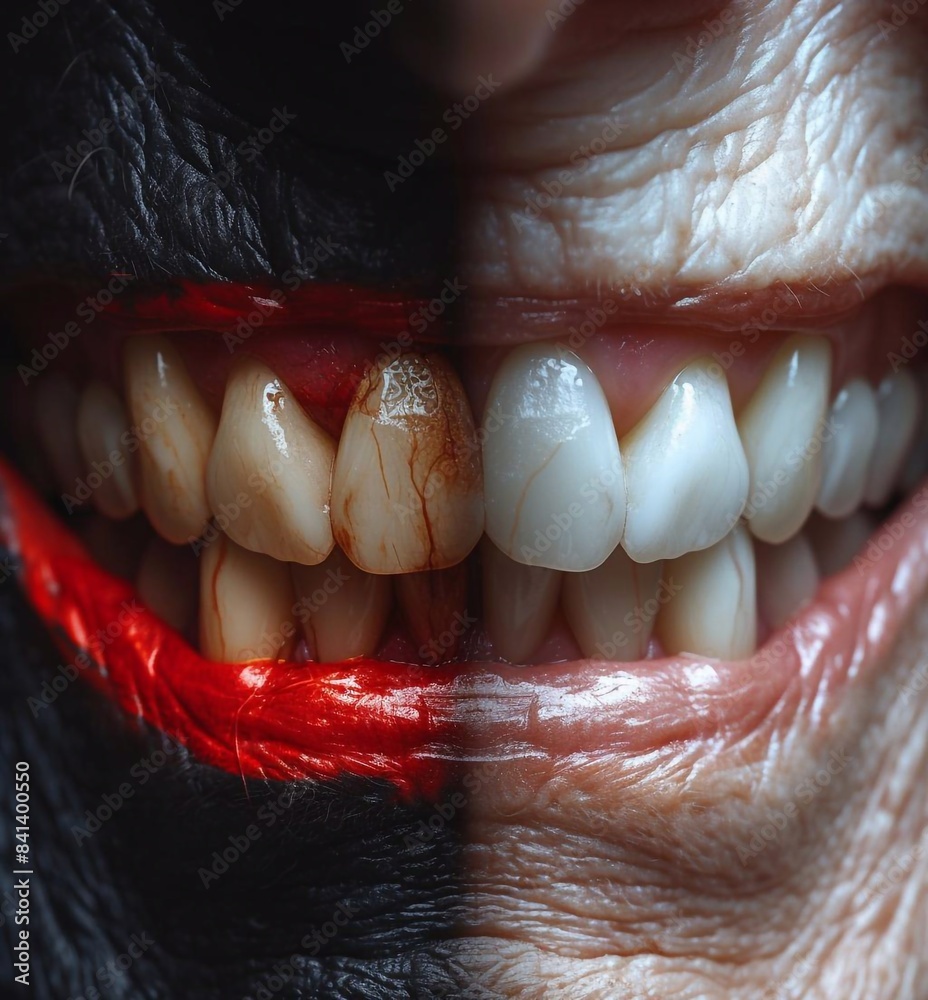 Obraz premium Woman teeth before and after whitening.