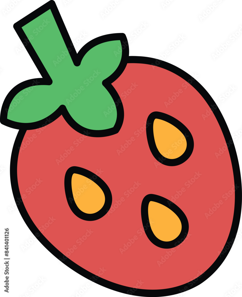 Fototapeta premium A cartoon drawing of a strawberry with a leaf on top