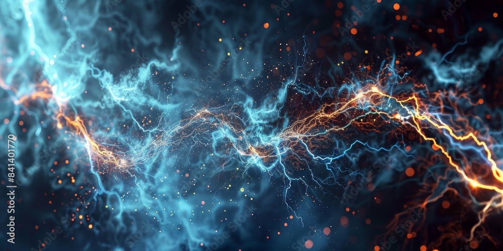 Fototapeta premium Futuristic Bitcoin Blockchain Technology: Digital Lightning Network and Rapid Transactions on 4K HD Wallpaper，Technology, the digital lightning network of Bitcoin blockchain technology and its fast tr