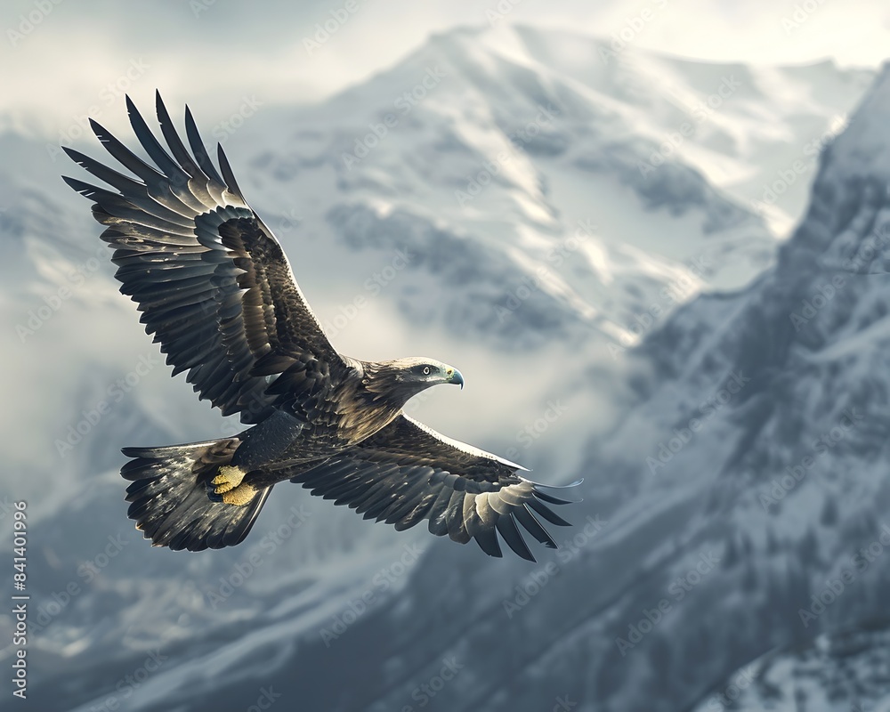 Obraz premium Powerful eagle soaring above majestic mountain scenery wildlife concept