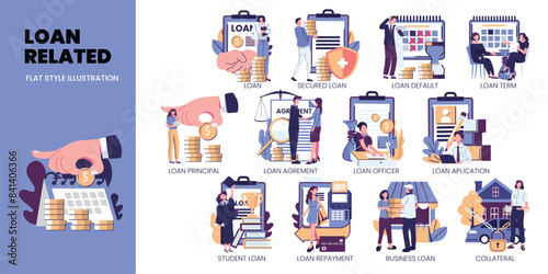 loan realated set flat style illustration vector design