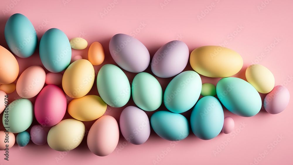 Assorted vibrant pastel fantasy Easter eggs nestled on a gentle pink backdrop Assorted vibrant pastel fantasy Easter eggs nestled on a gentle pink backdrop