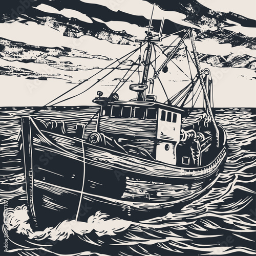 Fishing schooner, vector illustration