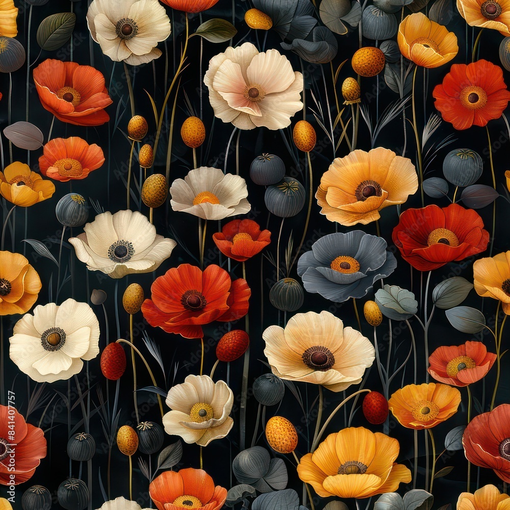 Seamless beautiful multicolored flowers on dark background Seamless beautiful multicolored flowers on dark background
