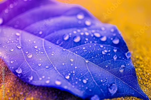 Macro soft focus of transparent blue sheet on a glass with drops of dewwater. Abstract elegant dreamy artistic image.