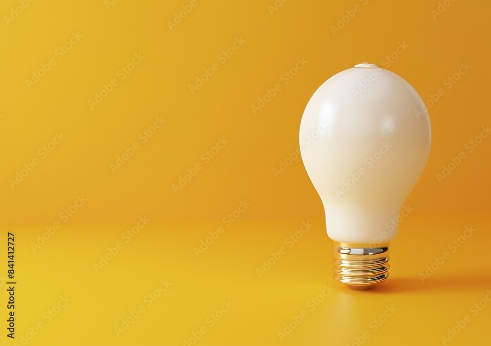 An isolated white light bulb on a bright yellow background in pastel colors. An isolated lamp concept with a minimalist concept. An isolated white light bulb on a bright yellow background in pastel colors. An isolated lamp concept with a minimalist concept.