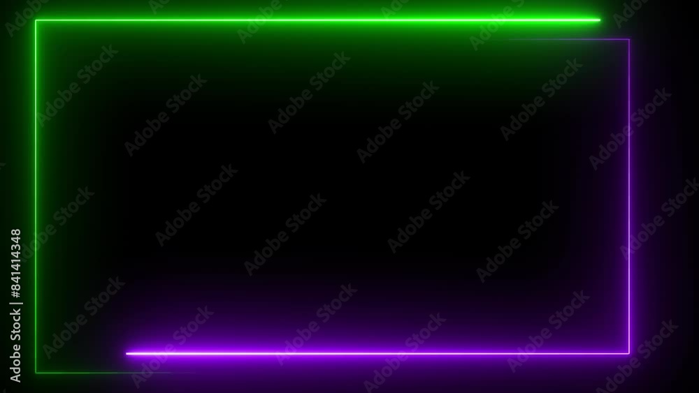 Green and purple neon rectangle frame. Neon rectangle border. Seamless loop Green and purple neon rectangle frame. Neon rectangle border. Seamless loop