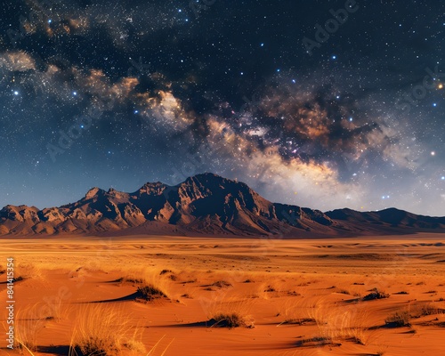 A vast desert landscape under the starry night sky