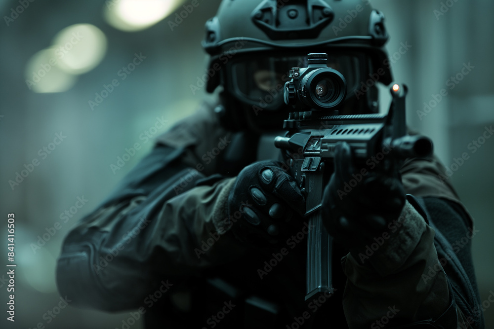 Modern soldier with riffle Modern soldier with riffle