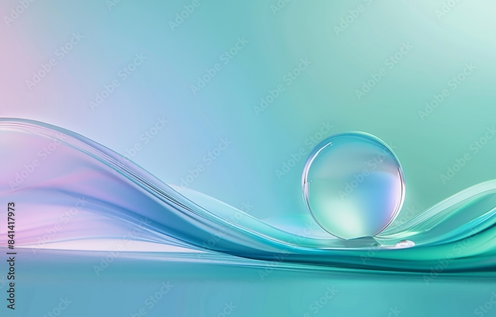 The beauty of nature and the environment in a creative macro image of a clean bright drop of water on a smooth surface in blues and turquoises. The beauty of nature and the environment in a creative macro image of a clean bright drop of water on a smooth surface in blues and turquoises.