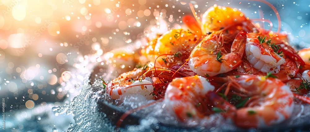 Seafood, coastal cuisine close up, focus on, copy space, bright tones