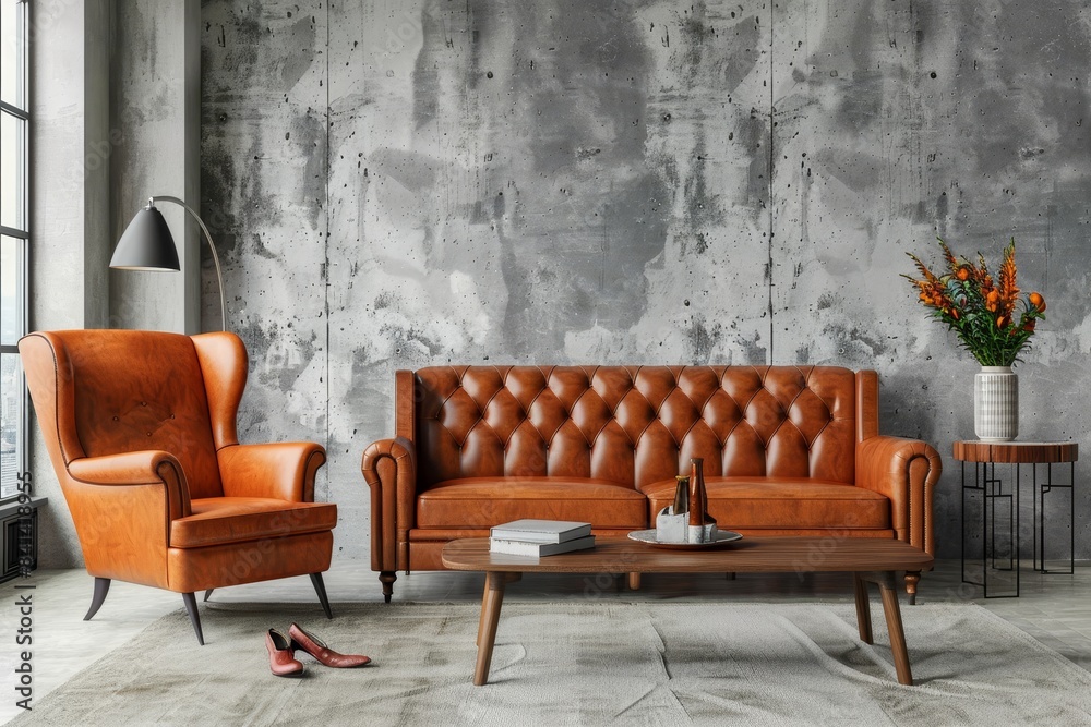 Fototapeta premium 3D render of loft living room in industrial style