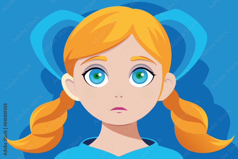 girl-child. Her hair is blond, braided, and threads of blue and green are woven through it, creating a bright and, fantastical atmosphere. girl-child. Her hair is blond, braided, and threads of blue and green are woven through it, creating a bright and, fantastical atmosphere.