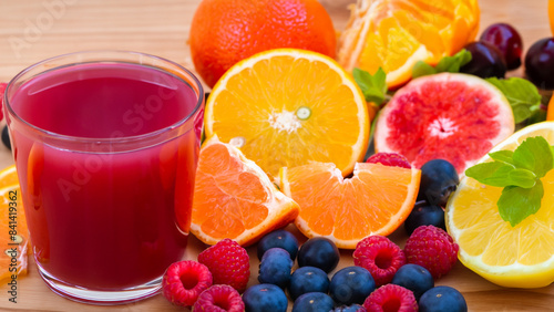 Glass of fresh juice with fruits