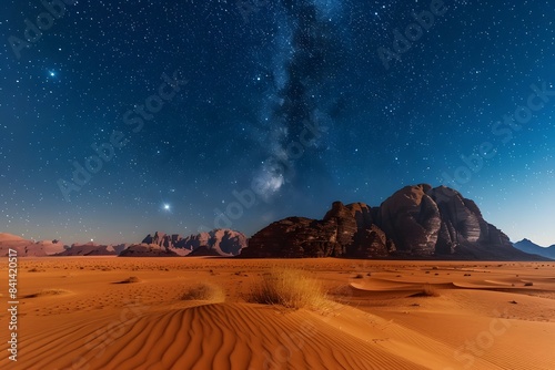 A vast desert landscape under the starry night sky