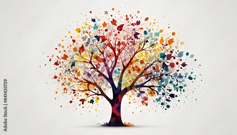 Abstract colorful tree illustration wallpaper with white background. Generative AI Abstract colorful tree illustration wallpaper with white background. Generative AI