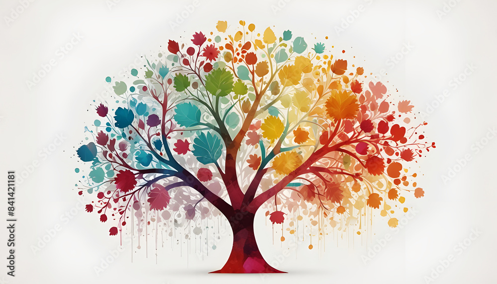 Abstract colorful tree illustration wallpaper with white background. Generative AI Abstract colorful tree illustration wallpaper with white background. Generative AI