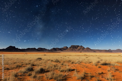 A vast desert landscape under the starry night sky