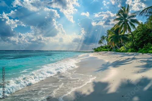 The sunset on this tropical beach is beautiful, with a stormy texture and golden sands.