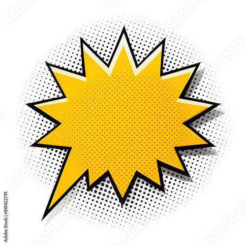 Isolated yellow comic book style speech bubble with black outline and dotted background. Generative AI
