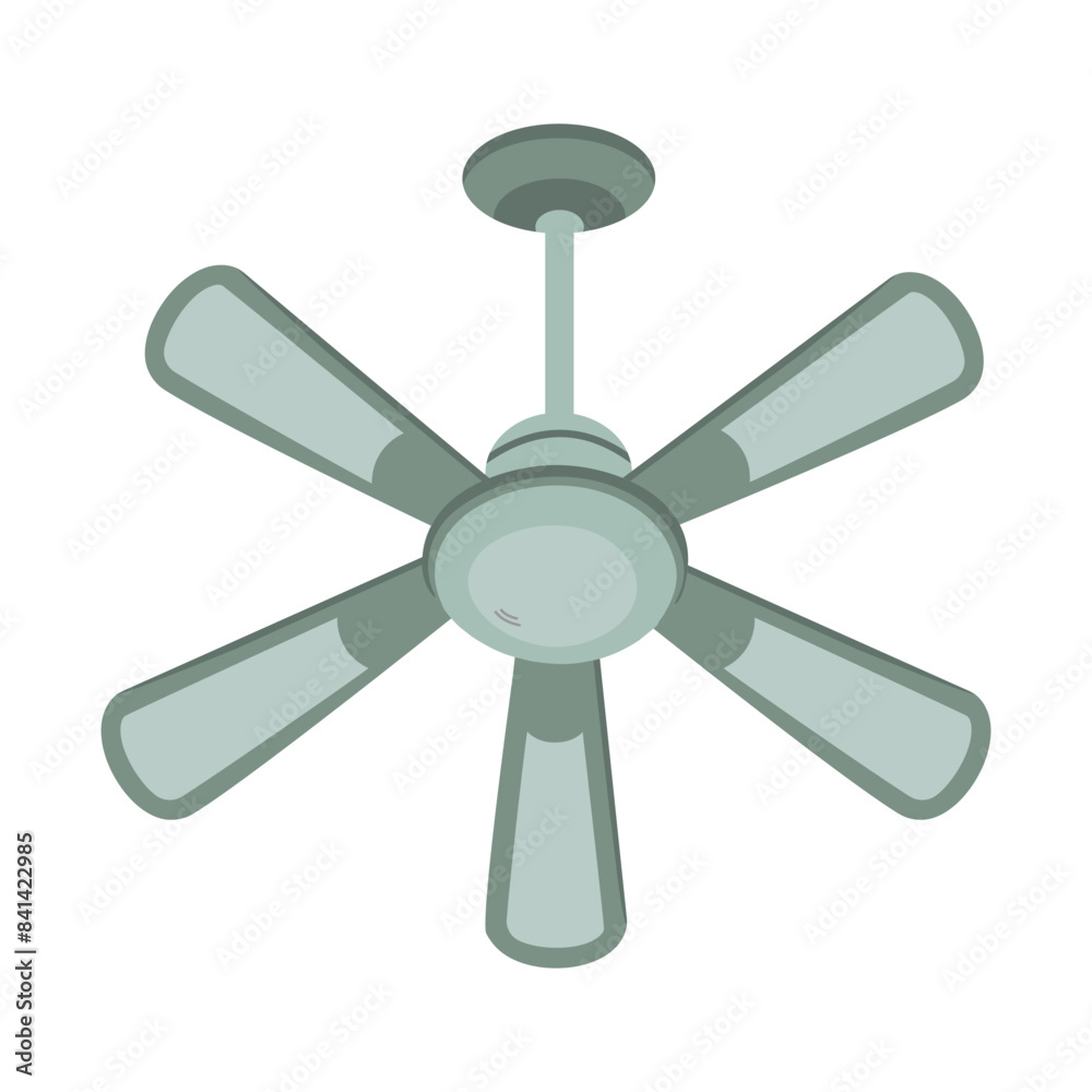 Ceiling fan flat vector illustration. Summer hot air cooling tool isolated on white background.