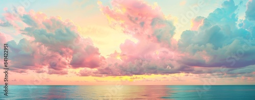 The evening sky is colored blue and pink as the sun sets over the sea.
