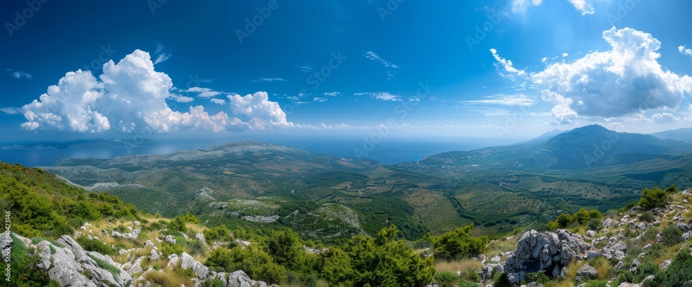 Antalya, Turkey - A beautiful natural panorama landscape with a blue sky and white clouds. Tahtali mountain. Antalya, Turkey - A beautiful natural panorama landscape with a blue sky and white clouds. Tahtali mountain.