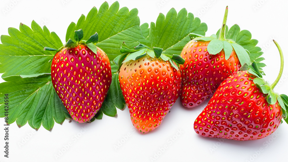 Strawberries with strawberry leaf on white background
Strawberries with strawberry leaf on white background