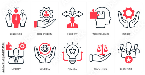 A set of 10 mix icons as leadership, responsibility, flexibility