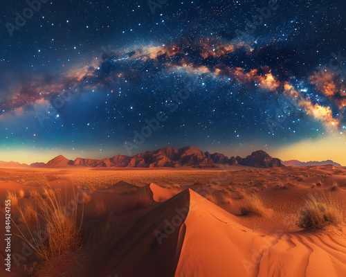 A vast desert landscape under the starry night sky