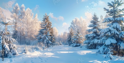 This is a beautiful aerial view of a snow-covered city park with deciduous trees, snow drifts, and a cold winter sky.