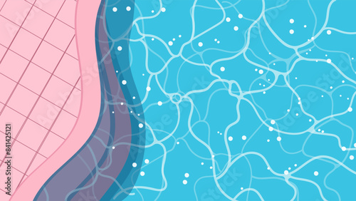 Top View Swimming pool with blue water. Summer aquatic background. Vector