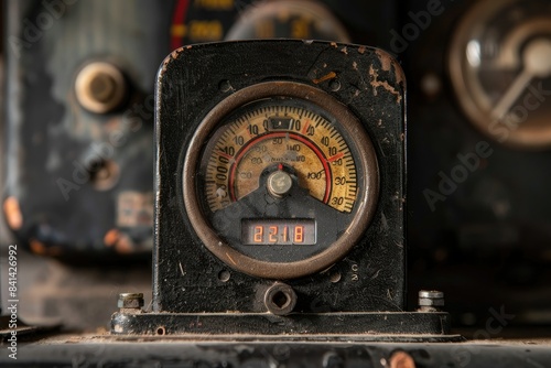An image of a vintage dusty volt meter in a black metal casing, emphasizing the history of electronic devices and technological advancements.

