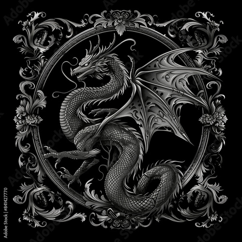 Dragon, gothic, moody print for t-shirt © Liudmila