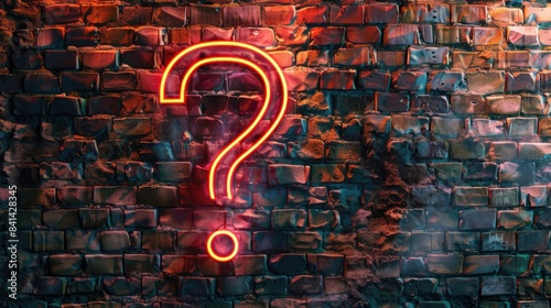 Neon question mark brick wall. Generative AI