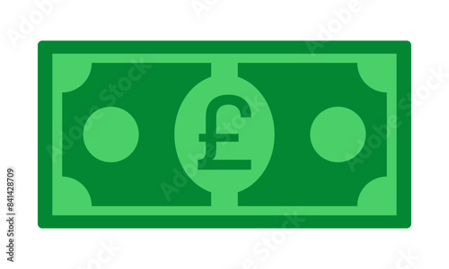 Pound cash money United Kingdom currency note in green color vector illustration. Pound bill, green currency bank note, cash and money symbol. Flat vector illustration.