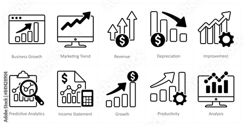 A set of 10 mix icons as business growth, marketing trend, revenue